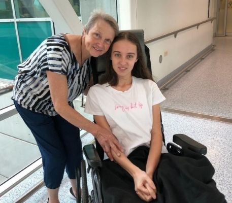 rianna in hospital with a relative during her treatment
