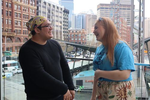 olivia and a friend at a canteen event which fosters peer connection